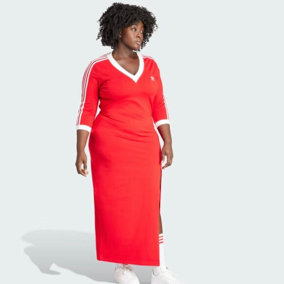 New Adidas Originals Adicolor 3-Stripes V-Neck Maxi Dress - Size XL - Picture 3 of 15